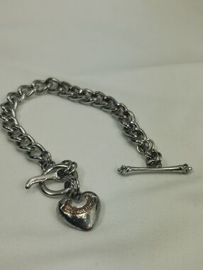 Juicy Couture Charm Bracelet Puffy Heart Silver Tone Toggle Clasp